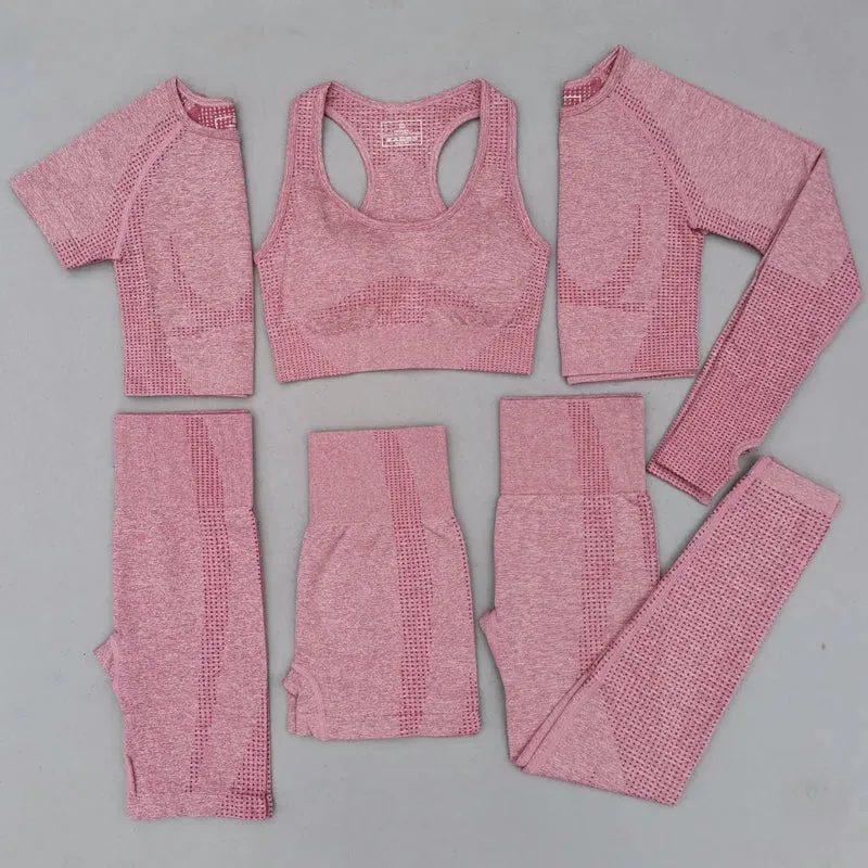 Seamless Women Yoga Set - Workout Sportswear Gym Clothing, High Waist Leggings Crop Top Sport Bra, Long Sleeve Sports Suits