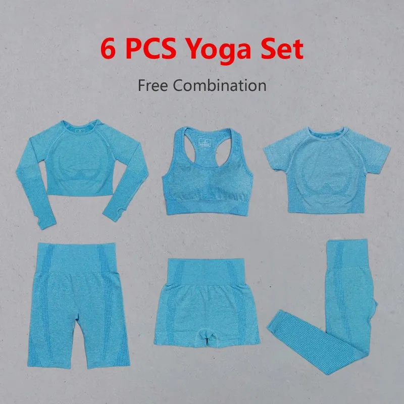 Seamless Women Yoga Set - Workout Sportswear Gym Clothing, High Waist Leggings Crop Top Sport Bra, Long Sleeve Sports Suits