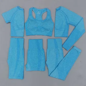 Seamless Women Yoga Set - Workout Sportswear Gym Clothing, High Waist Leggings Crop Top Sport Bra, Long Sleeve Sports Suits