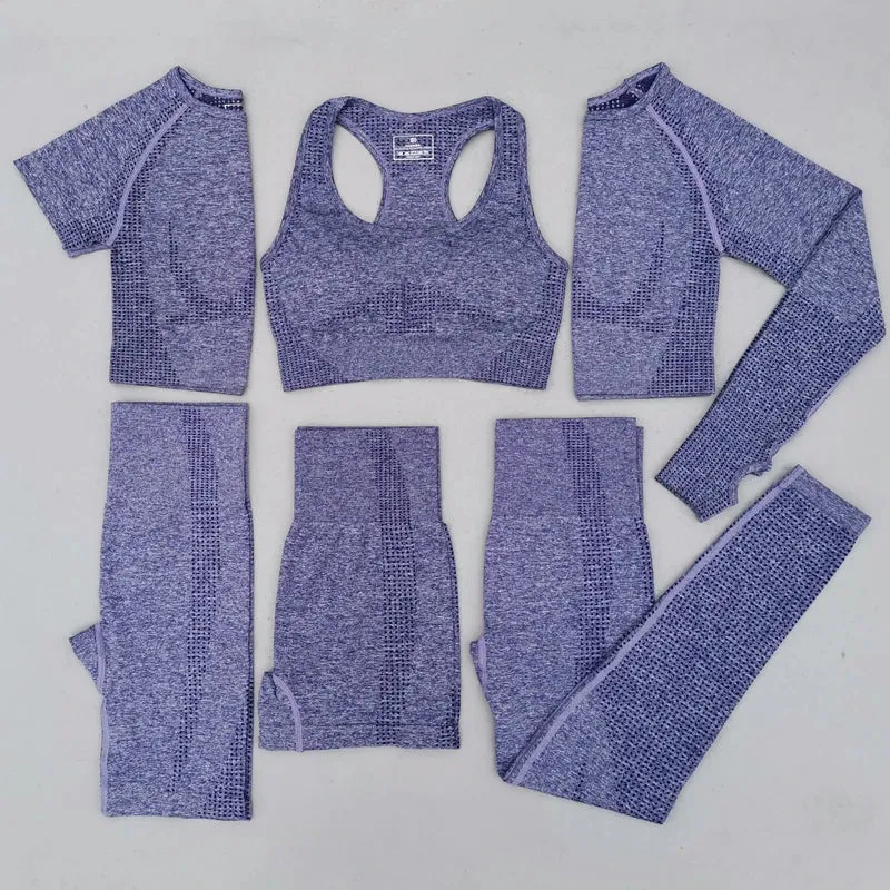 Seamless Women Yoga Set - Workout Sportswear Gym Clothing, High Waist Leggings Crop Top Sport Bra, Long Sleeve Sports Suits