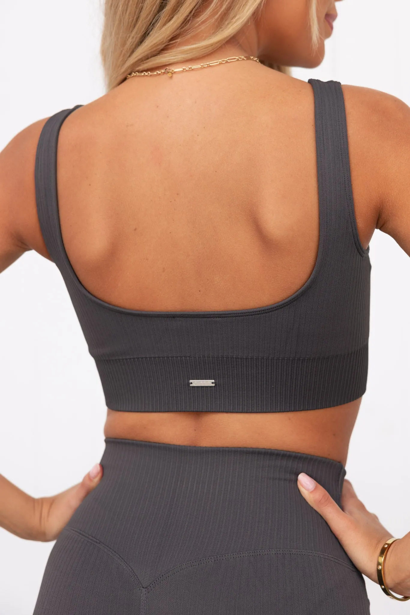 Shadow Grey Ribbed Seamless Bra