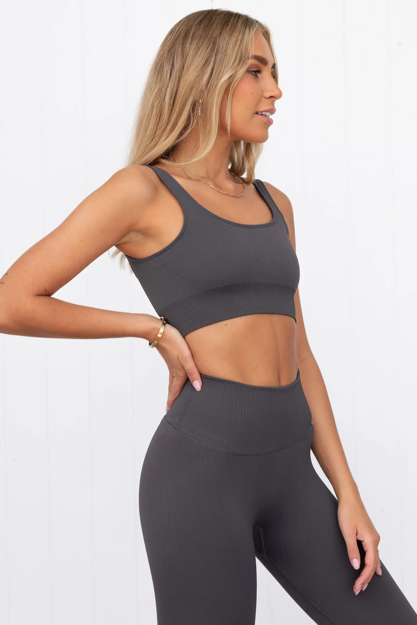 Shadow Grey Ribbed Seamless Bra