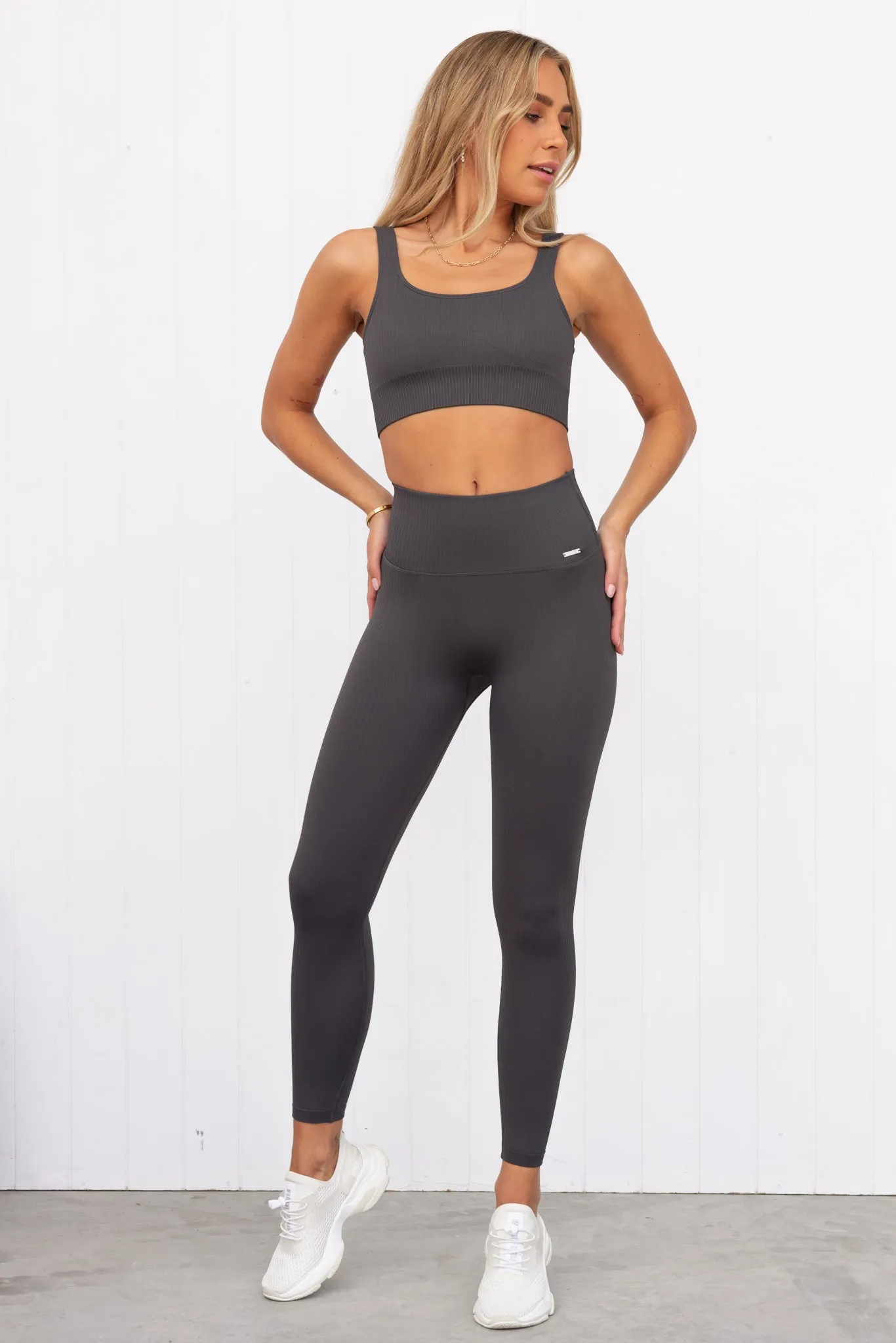 Shadow Grey Ribbed Seamless Bra