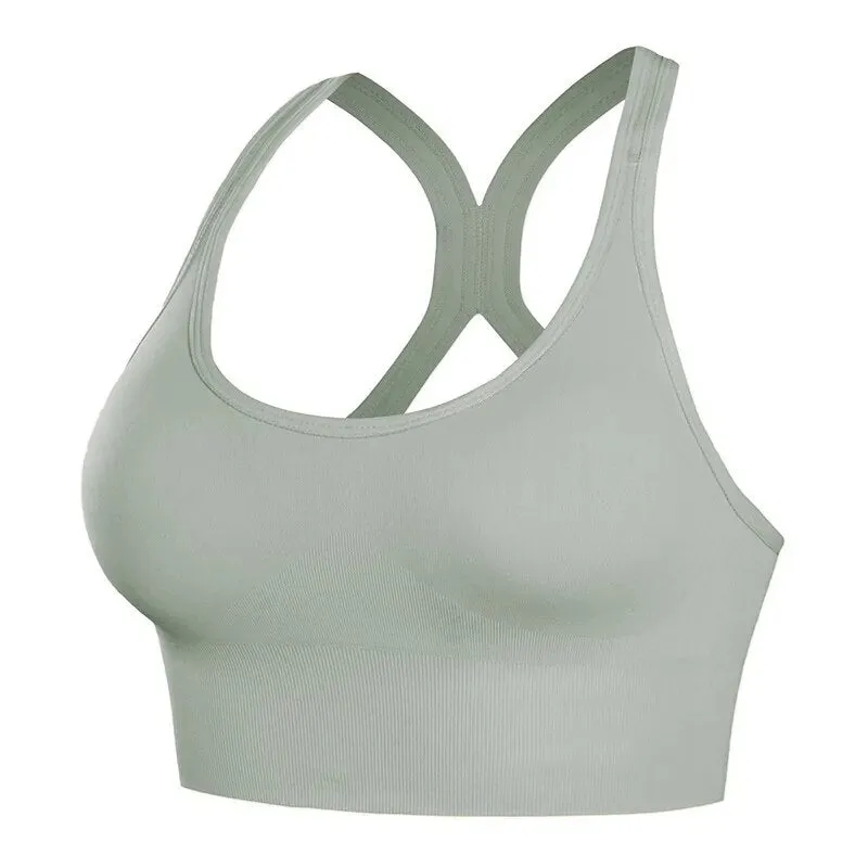 Shockproof Quick Dry Sports Bra Women Padded Gather Yoga Bra Push Up Gym Running Bra Seamless Workout Fitness Bra Top  Gym Tops