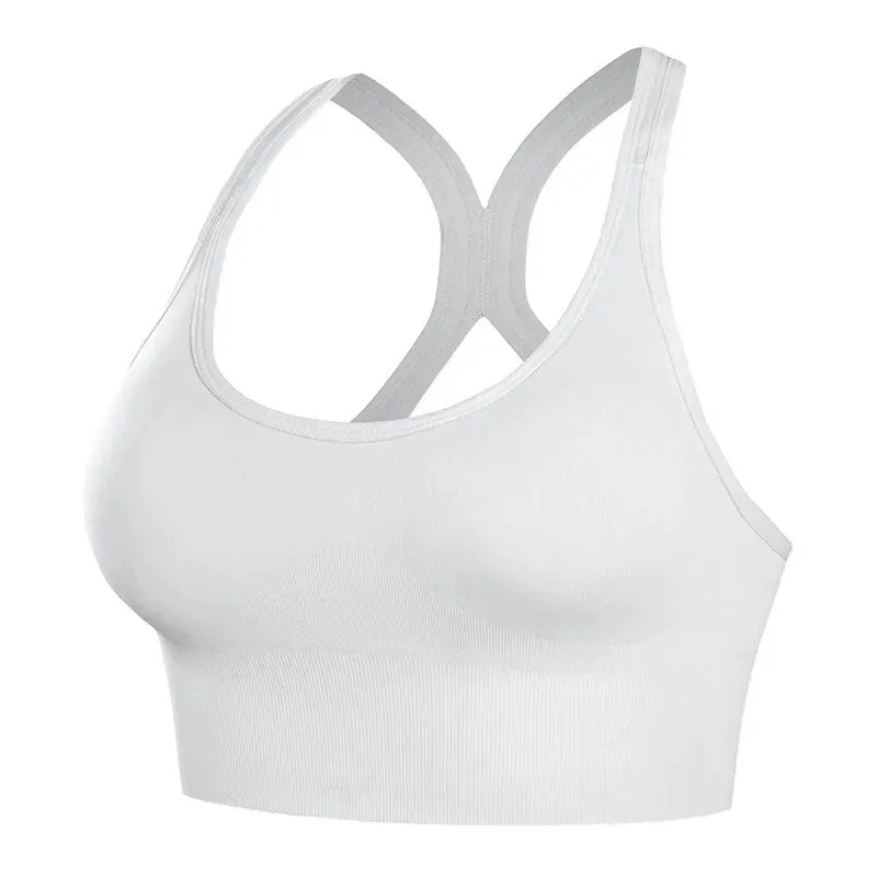 Shockproof Quick Dry Sports Bra Women Padded Gather Yoga Bra Push Up Gym Running Bra Seamless Workout Fitness Bra Top  Gym Tops