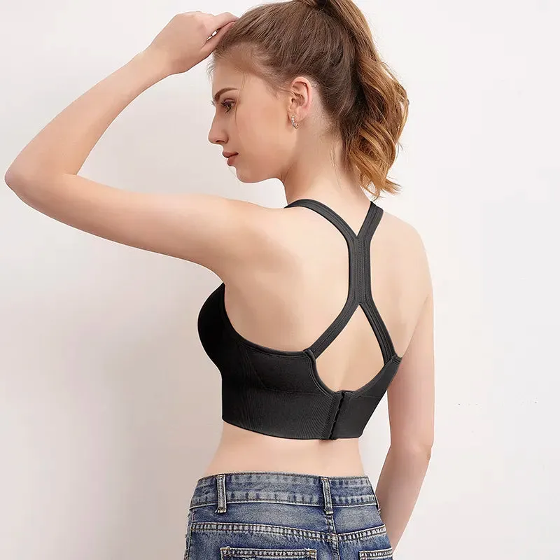 Shockproof Quick Dry Sports Bra Women Padded Gather Yoga Bra Push Up Gym Running Bra Seamless Workout Fitness Bra Top  Gym Tops