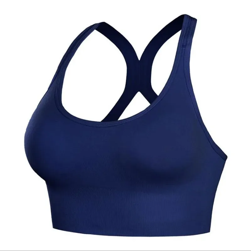 Shockproof Quick Dry Sports Bra Women Padded Gather Yoga Bra Push Up Gym Running Bra Seamless Workout Fitness Bra Top  Gym Tops