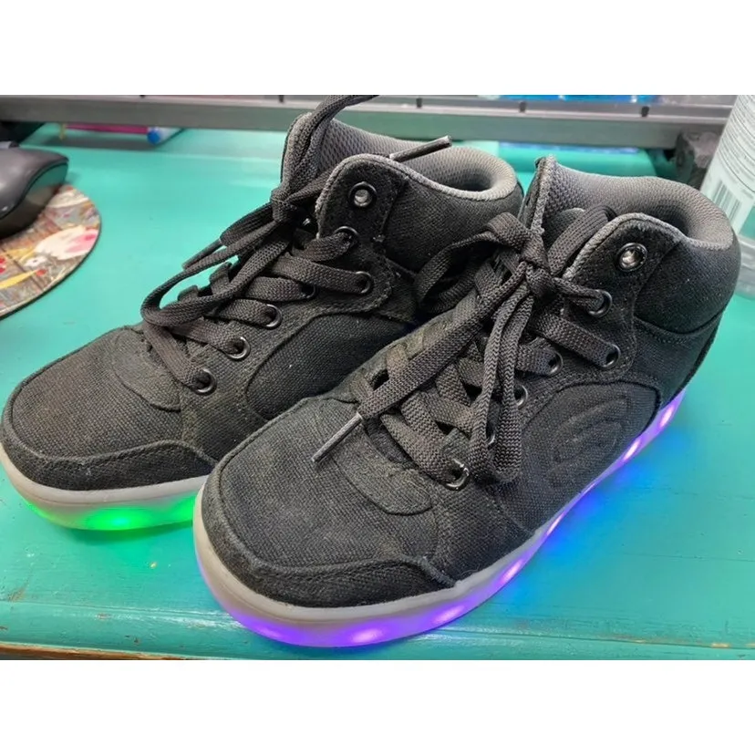Size 1 Skechers energy lights black high tops kids shoes