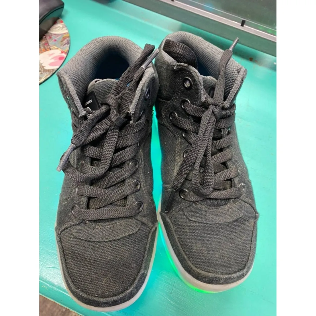 Size 1 Skechers energy lights black high tops kids shoes