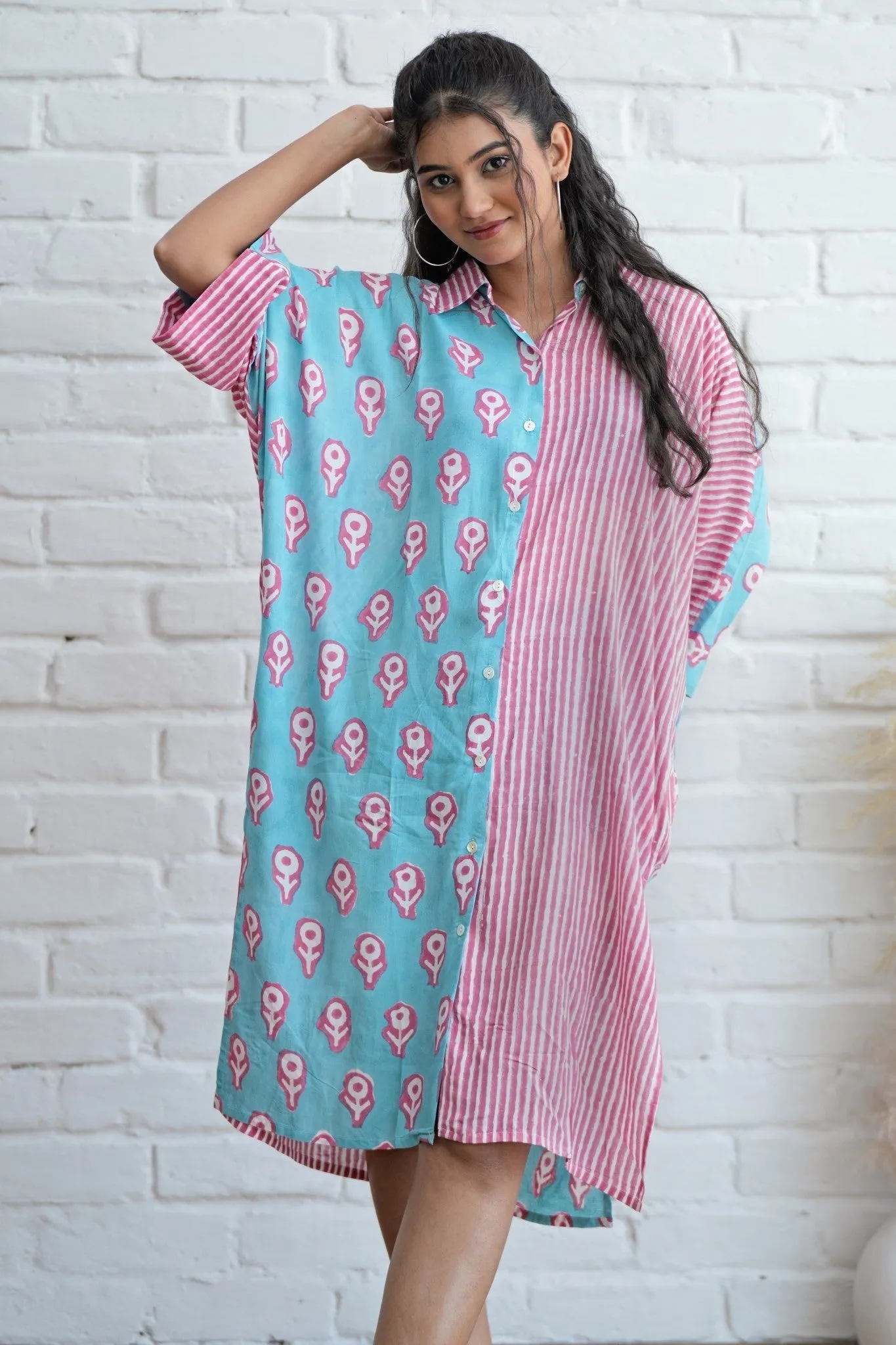 Skipper in Pink Hand Block Printed Oversize Shirt