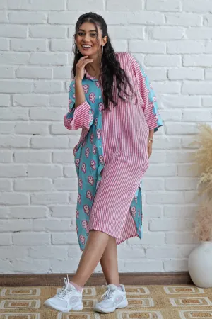 Skipper in Pink Hand Block Printed Oversize Shirt