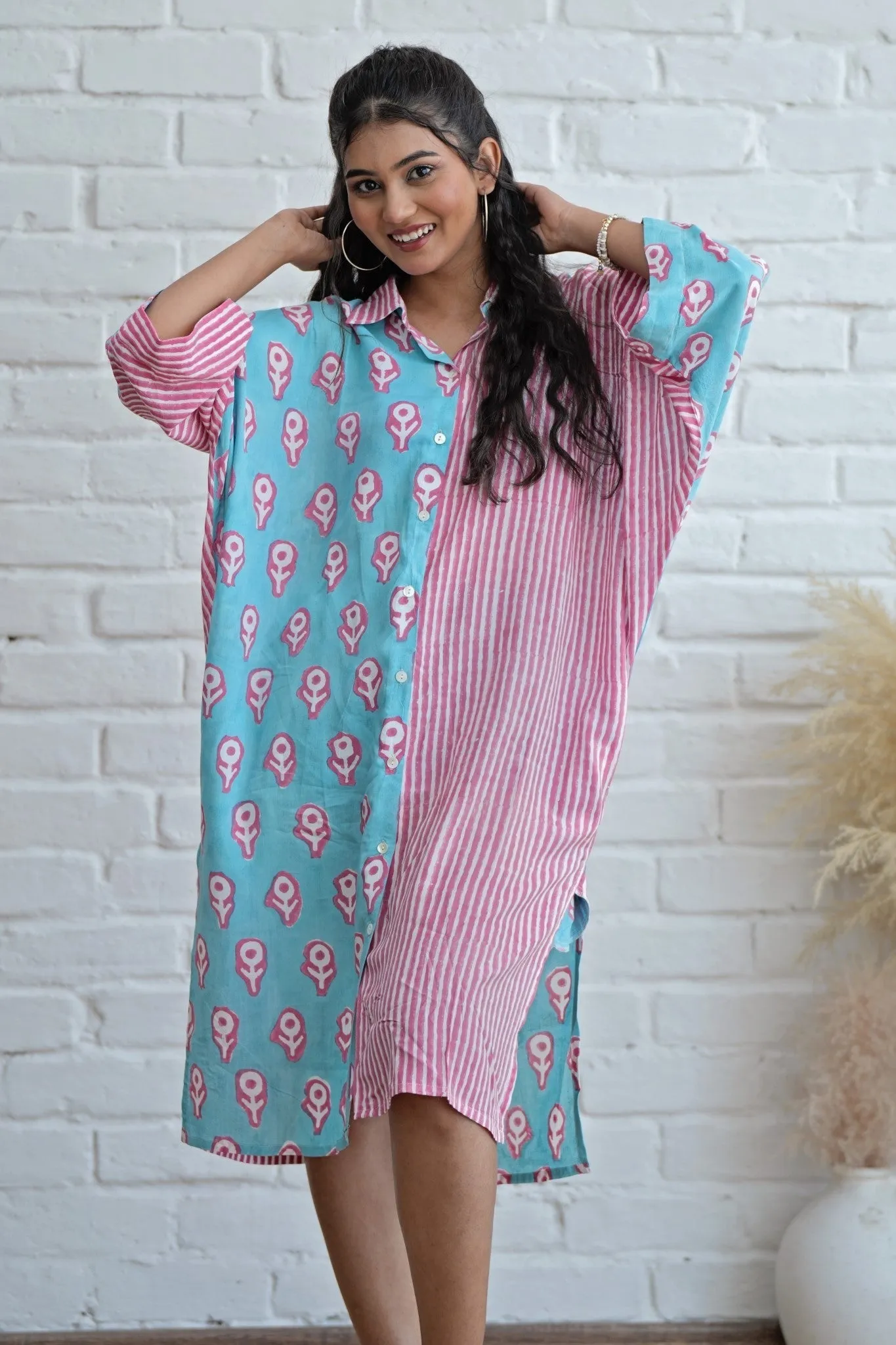 Skipper in Pink Hand Block Printed Oversize Shirt