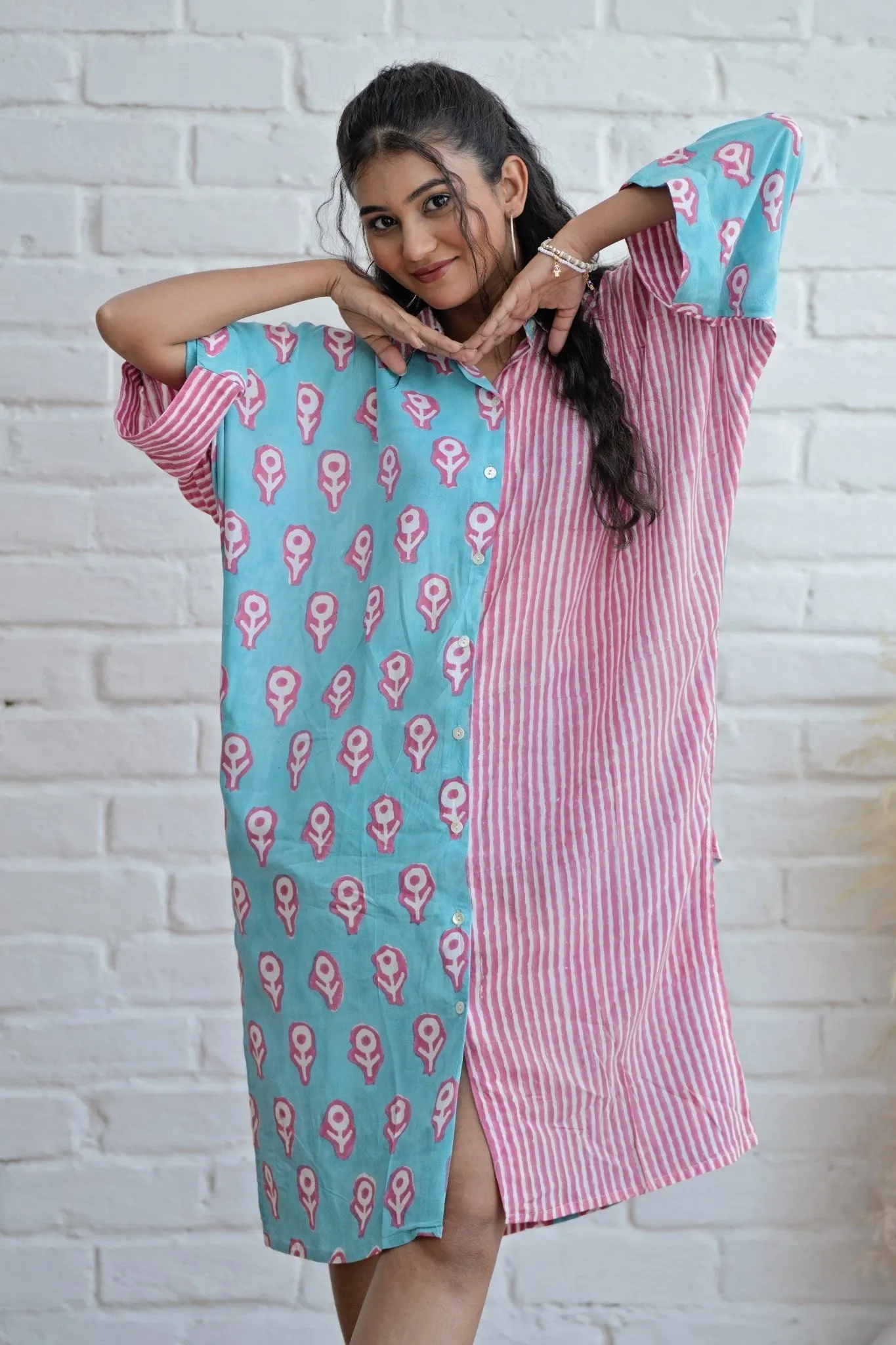 Skipper in Pink Hand Block Printed Oversize Shirt