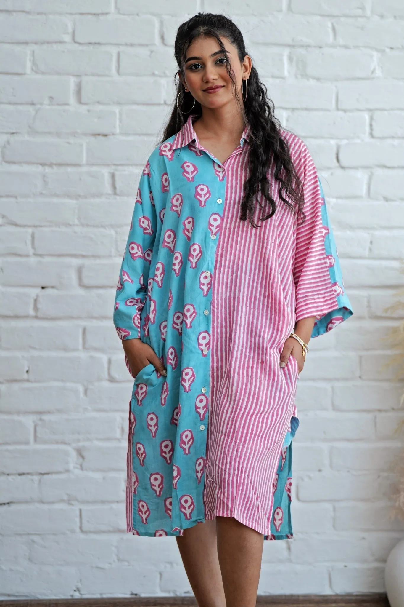 Skipper in Pink Hand Block Printed Oversize Shirt