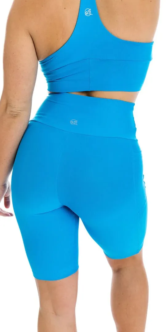 Sky Blue Eco Biker Shorts with Pockets
