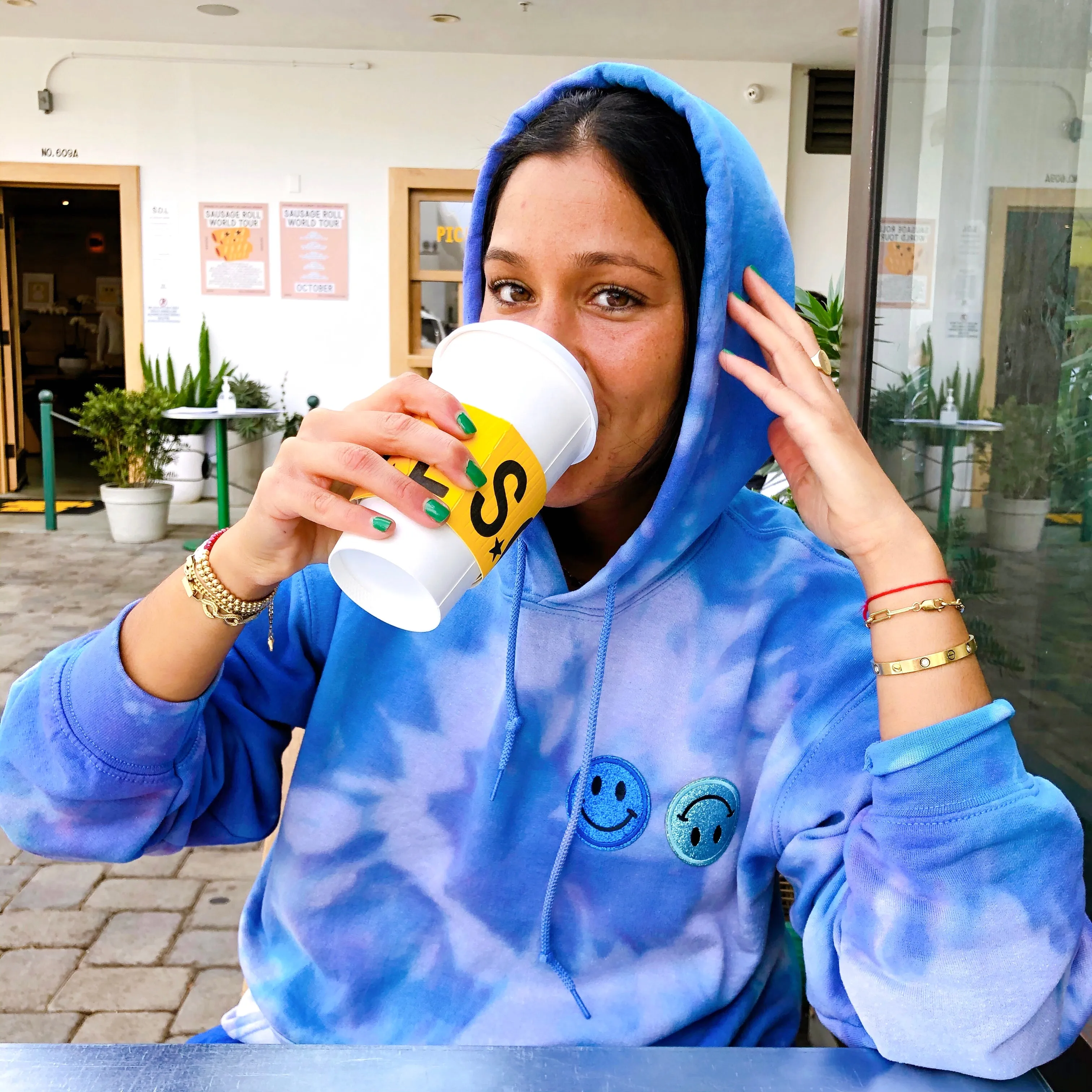 Sky Blue Smiley Patch Tie Dye Hoodie