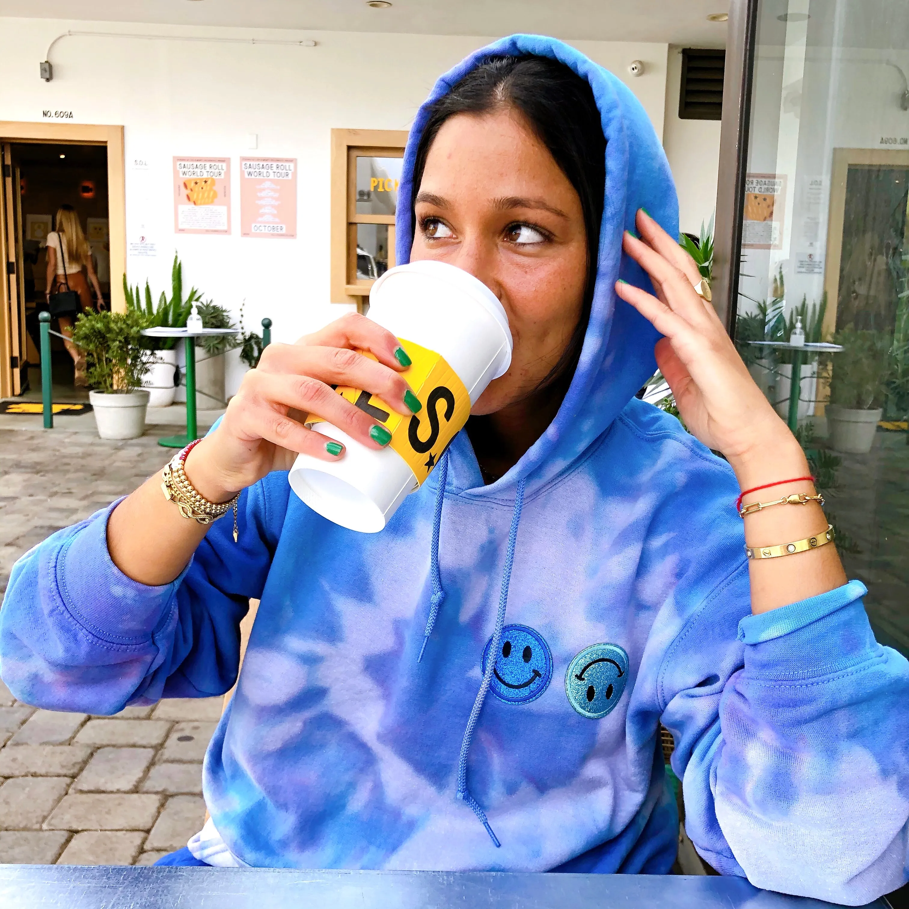 Sky Blue Smiley Patch Tie Dye Hoodie