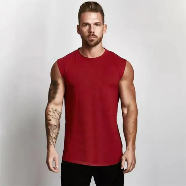Sleeveless Muscle Crew Cut Gym Tees
