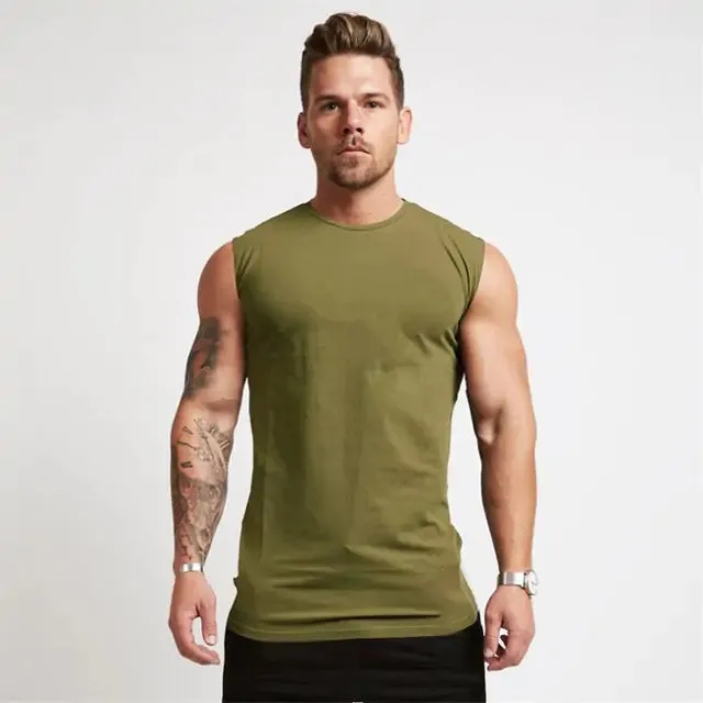 Sleeveless Muscle Crew Cut Gym Tees