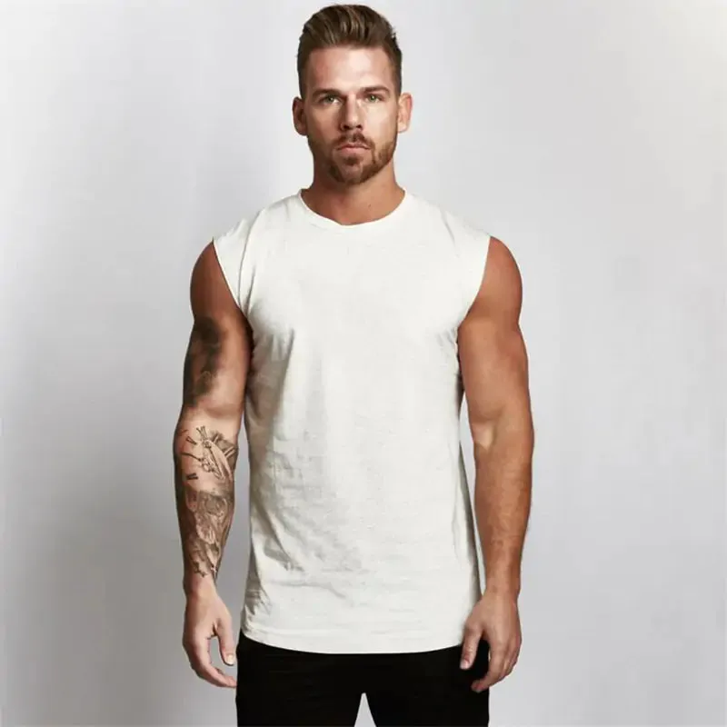 Sleeveless Muscle Crew Cut Gym Tees