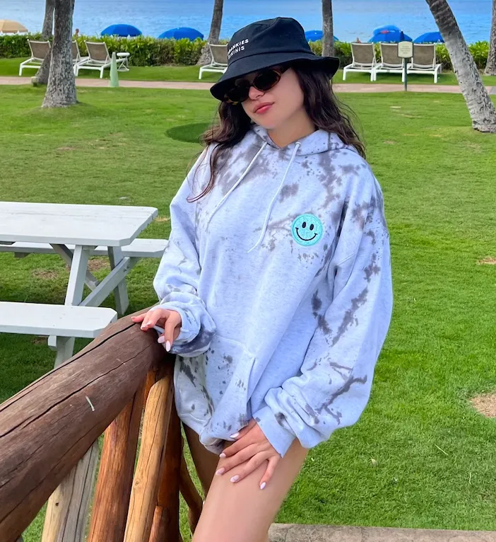Smokey Grey Smiley Patch Tie Dye Hoodie