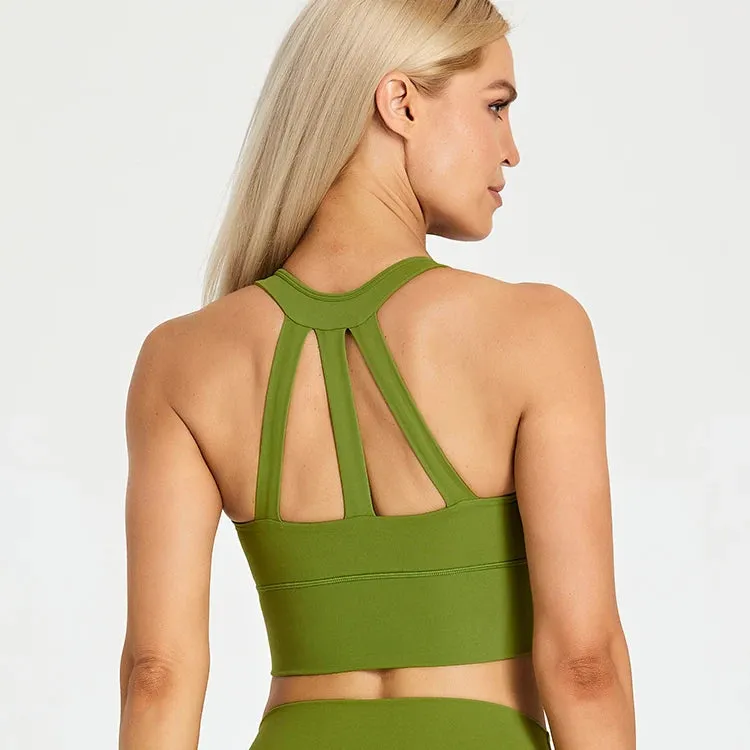 Soft Nylon Fitness Crop Top for Women - Padded Back Strappy Running Yoga Tank Top