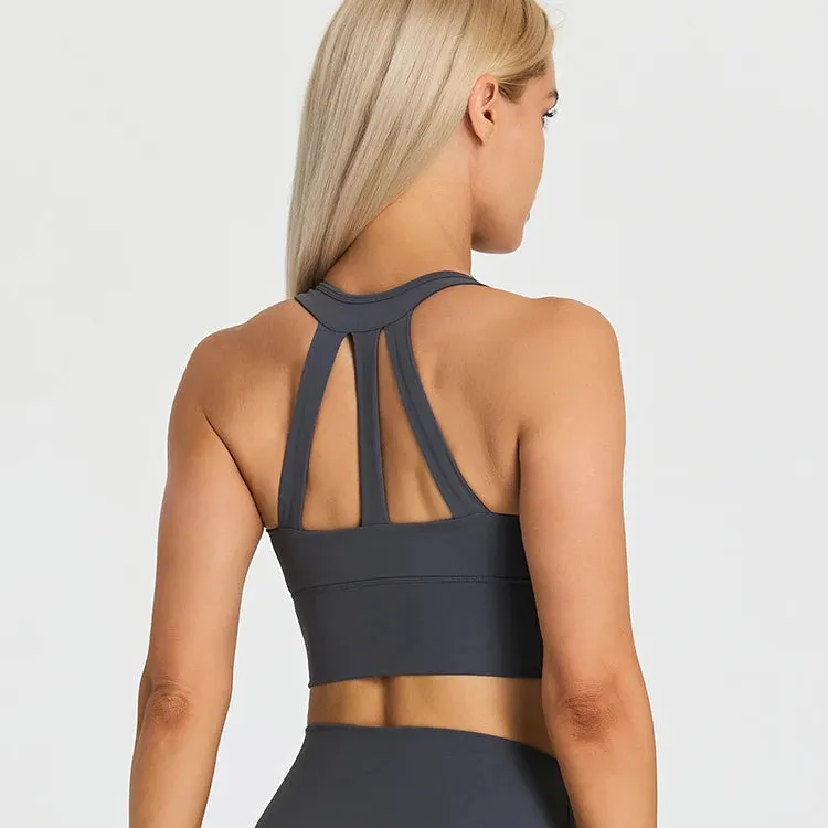 Soft Nylon Fitness Crop Top for Women - Padded Back Strappy Running Yoga Tank Top