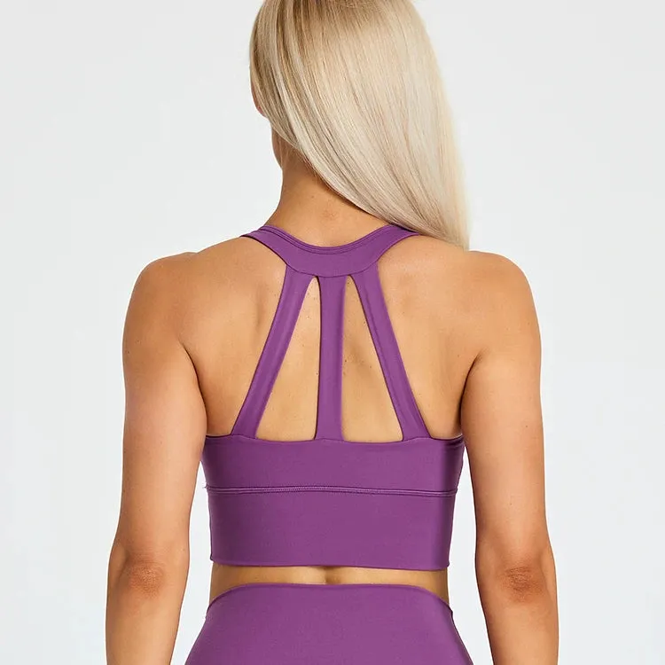 Soft Nylon Fitness Crop Top for Women - Padded Back Strappy Running Yoga Tank Top