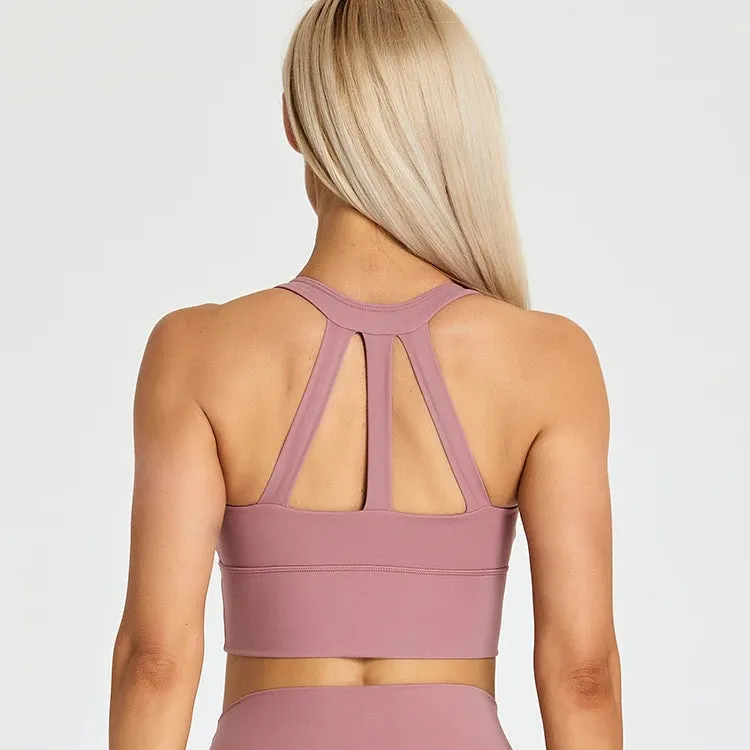 Soft Nylon Fitness Crop Top for Women - Padded Back Strappy Running Yoga Tank Top