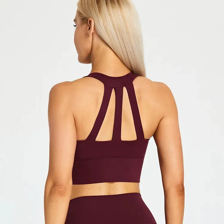 Soft Nylon Fitness Crop Top for Women - Padded Back Strappy Running Yoga Tank Top