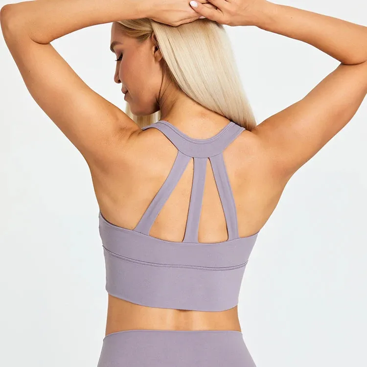 Soft Nylon Fitness Crop Top for Women - Padded Back Strappy Running Yoga Tank Top