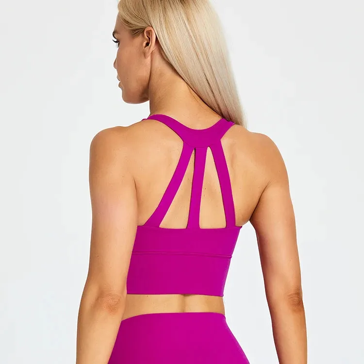 Soft Nylon Fitness Crop Top for Women - Padded Back Strappy Running Yoga Tank Top