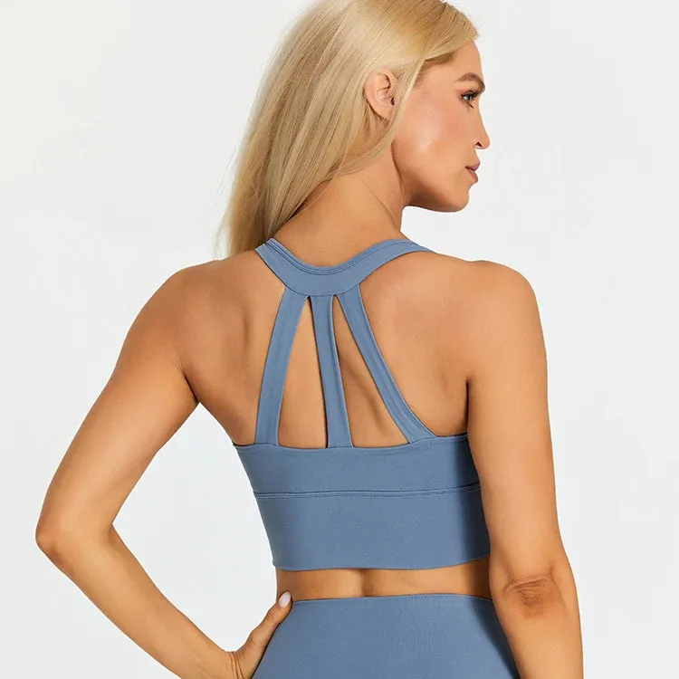 Soft Nylon Fitness Crop Top for Women - Padded Back Strappy Running Yoga Tank Top