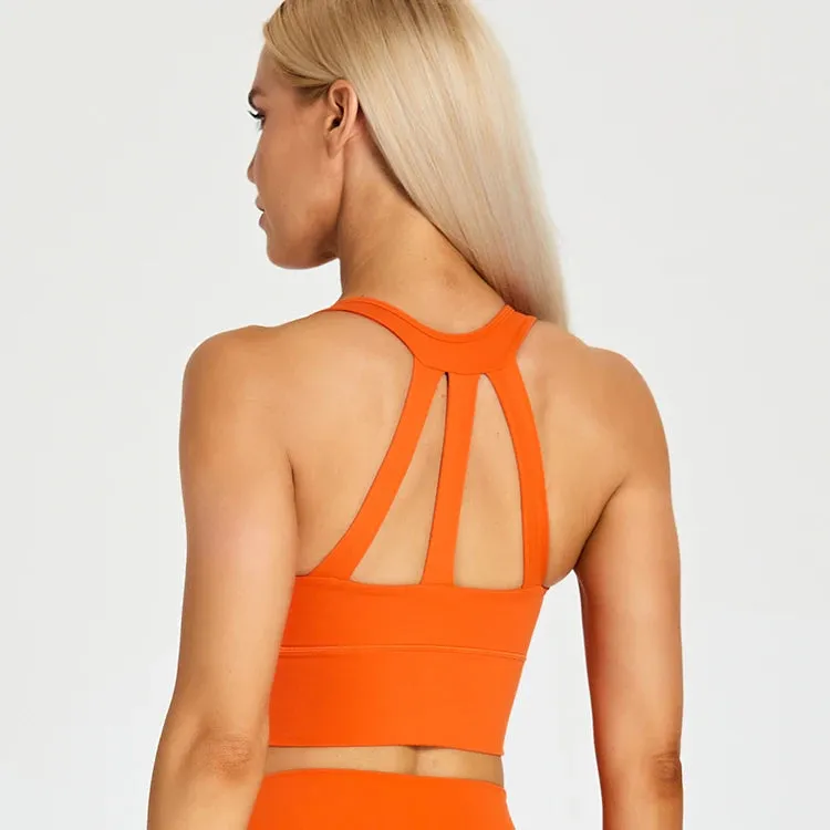 Soft Nylon Fitness Crop Top for Women - Padded Back Strappy Running Yoga Tank Top