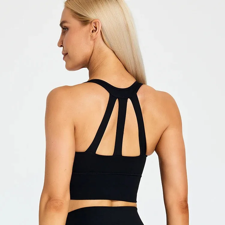 Soft Nylon Fitness Crop Top for Women - Padded Back Strappy Running Yoga Tank Top
