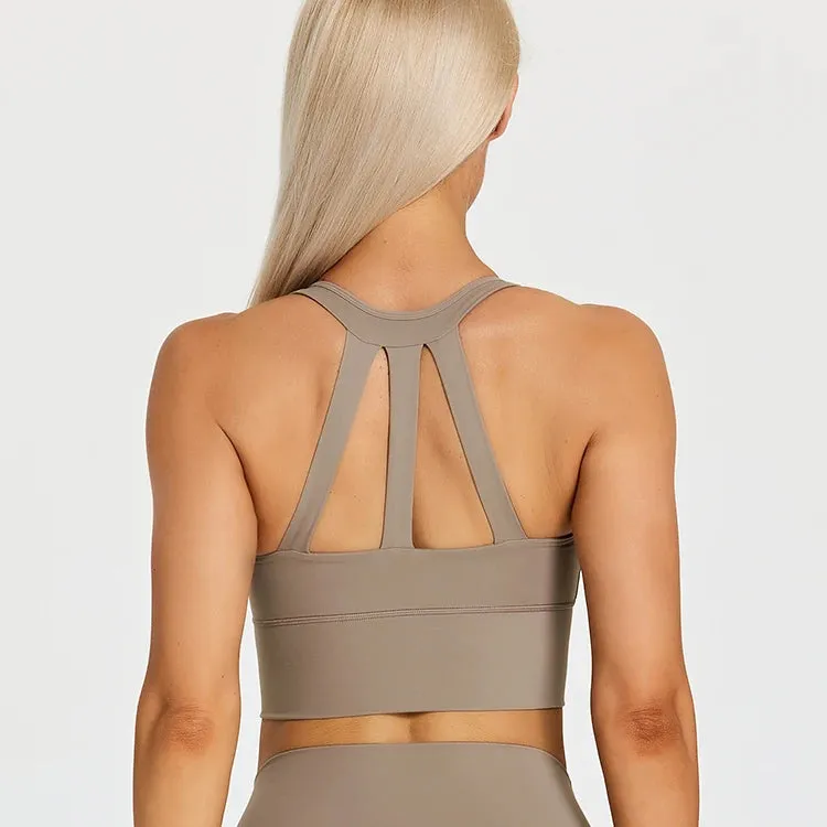Soft Nylon Fitness Crop Top for Women - Padded Back Strappy Running Yoga Tank Top