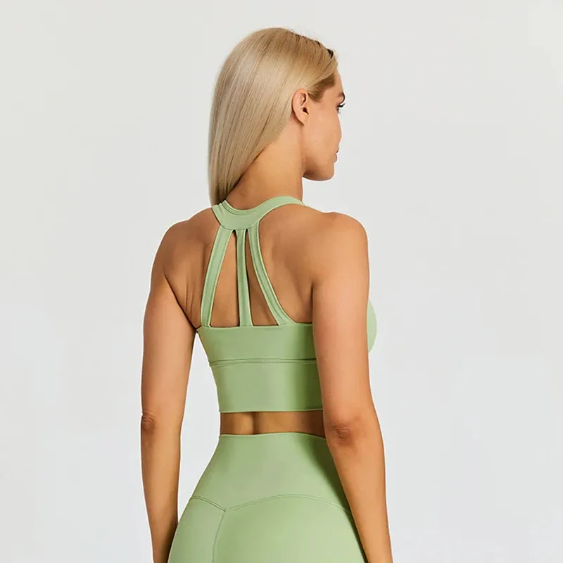 Soft Nylon Fitness Crop Top for Women - Padded Back Strappy Running Yoga Tank Top