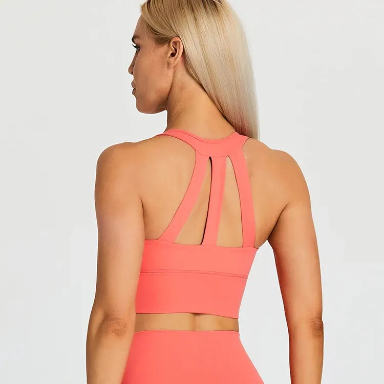 Soft Nylon Fitness Crop Top for Women - Padded Back Strappy Running Yoga Tank Top