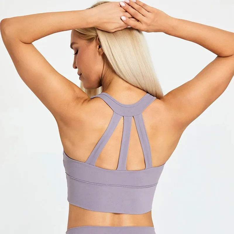 Soft Nylon Fitness Crop Top for Women - Padded Back Strappy Running Yoga Tank Top