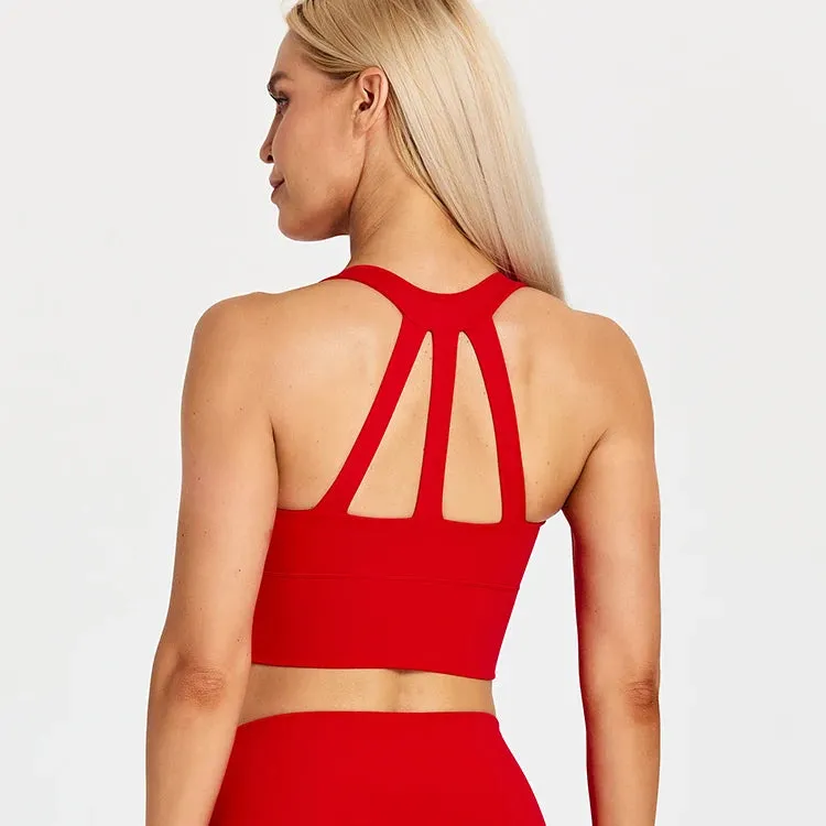 Soft Nylon Fitness Crop Top for Women - Padded Back Strappy Running Yoga Tank Top