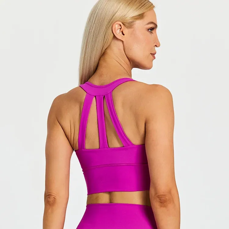 Soft Nylon Fitness Crop Top for Women - Padded Back Strappy Running Yoga Tank Top