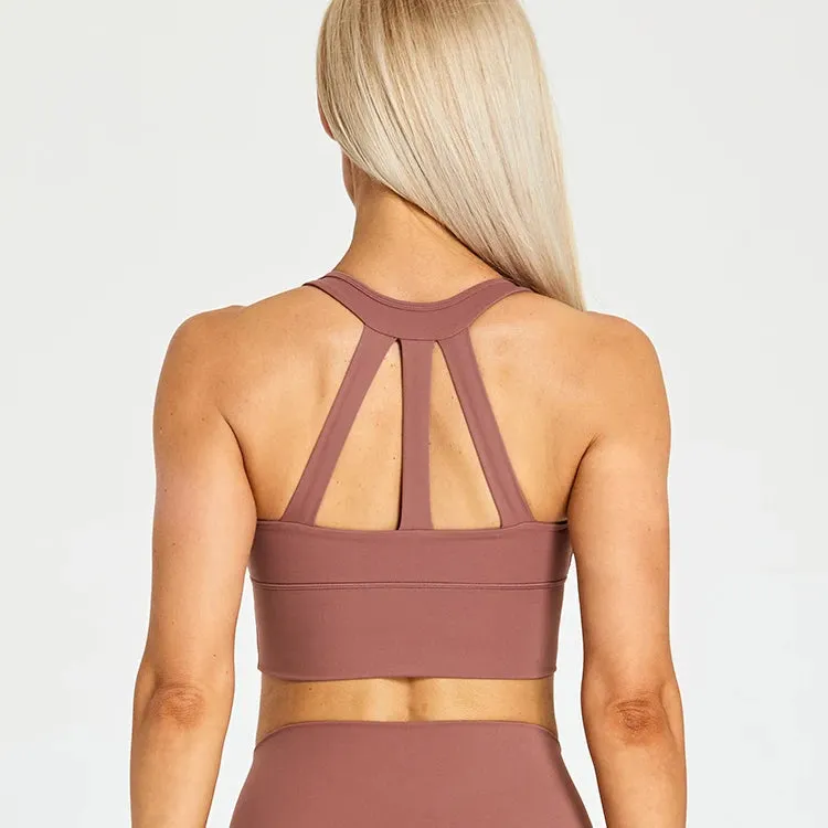 Soft Nylon Fitness Crop Top for Women - Padded Back Strappy Running Yoga Tank Top