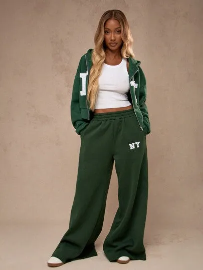 Soft Wide-Leg St. Patrick's Day Athletic Sweatpants Set – Zip-Up Hoodie, Varsity Style, Lucky Charm Loungewear
