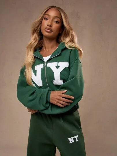 Soft Wide-Leg St. Patrick's Day Athletic Sweatpants Set – Zip-Up Hoodie, Varsity Style, Lucky Charm Loungewear
