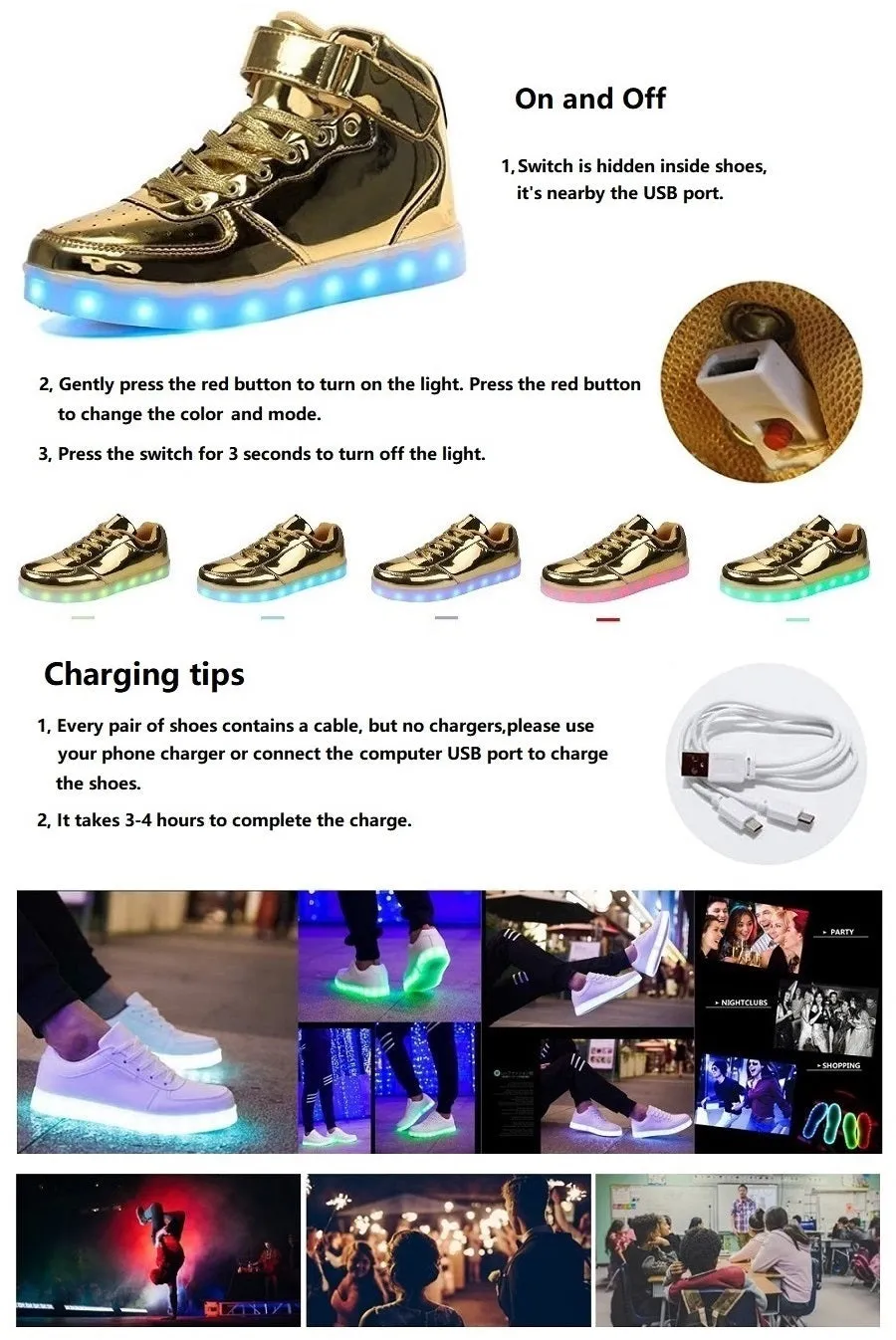 Sparkling LED Sneakers for Kids - USB Rechargeable Glitter Lights, Non-Slip Design, Perfect for Holidays!