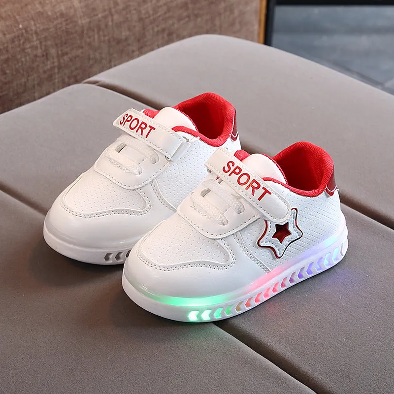 Star LED Toddler Shoes – White & Stylish Light-Up Fun