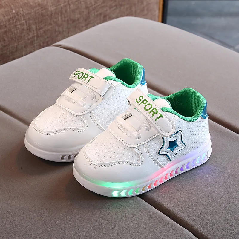 Star LED Toddler Shoes – White & Stylish Light-Up Fun