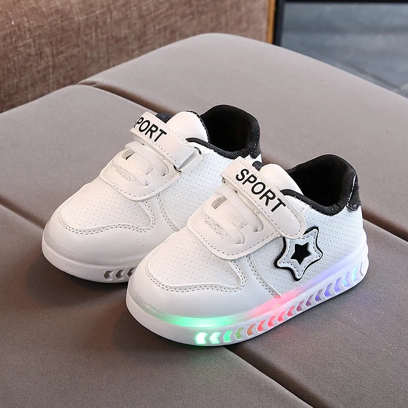 Star LED Toddler Shoes – White & Stylish Light-Up Fun