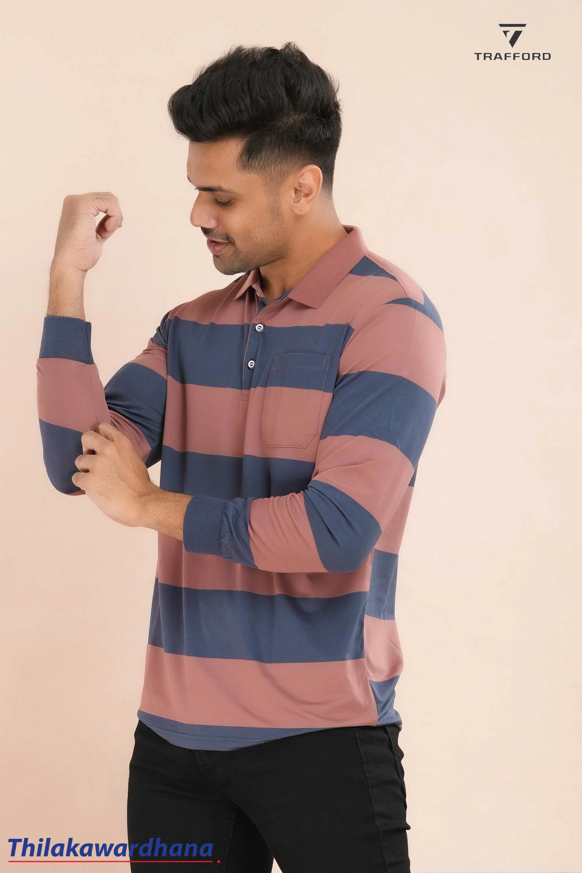 Striped Long Sleeve Polo T Shirt