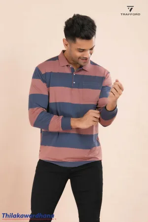 Striped Long Sleeve Polo T Shirt